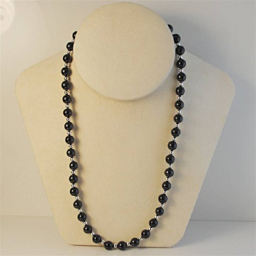 925 Sterling Silver Black Onyx Bead Necklace 20 inch gemstone New